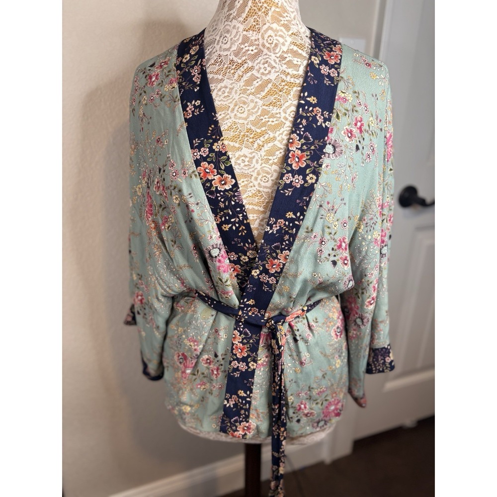 Kachel Anthropologie Kimono Womens One Size Floral Boho Belted Tie Jacket Cardi